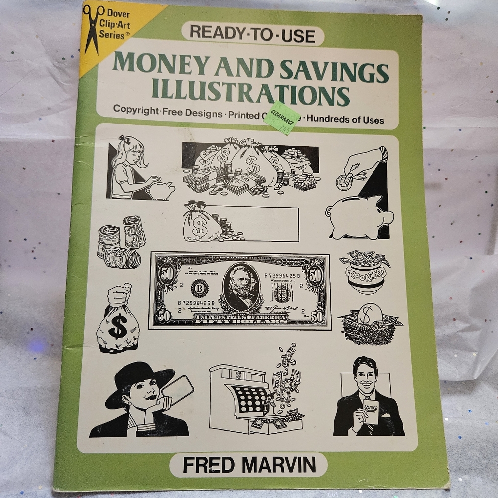 Vintage 80s Ready-to-Use Old-Fashioned Dover Clip Art Book Money Savings
